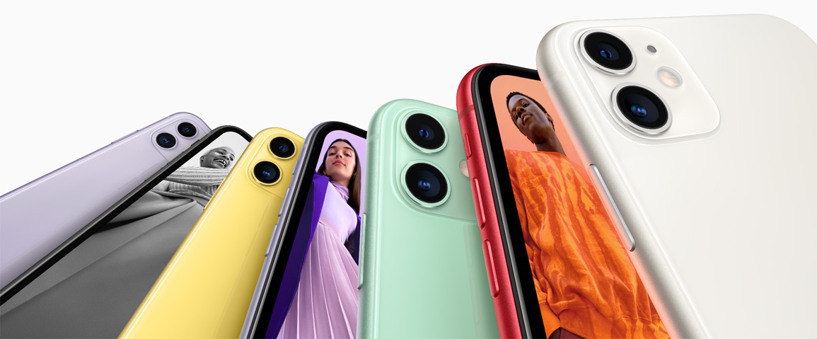 foto van 7 verschillende kleuren iphone 11's